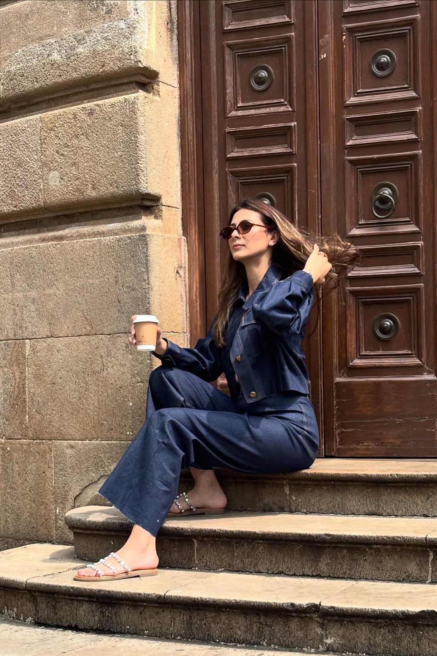Mariyam Gaffar in Nu Denim Jacket, Bustier and Jeans Set