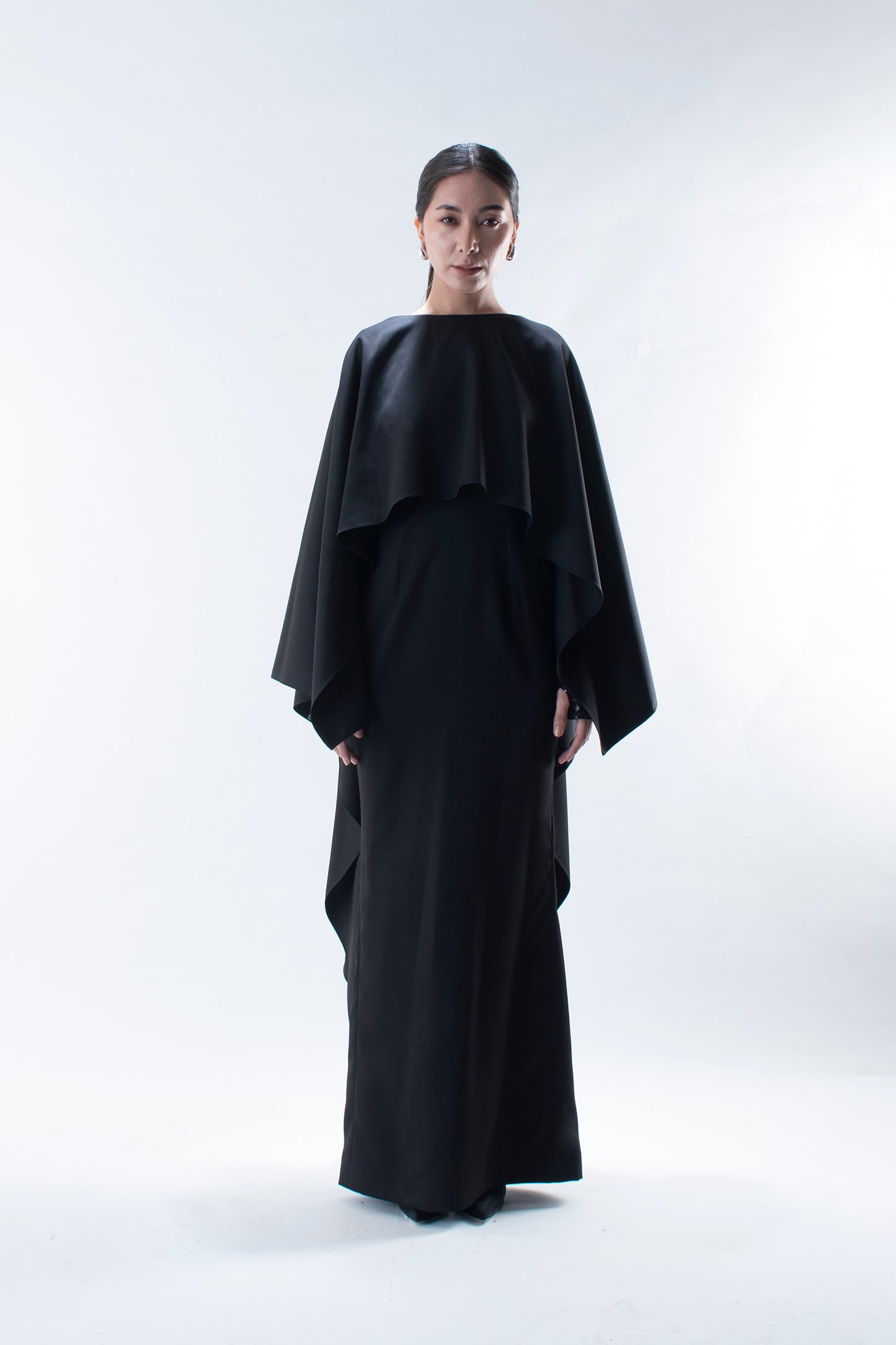 Draped Gown with Sequin Sleeves