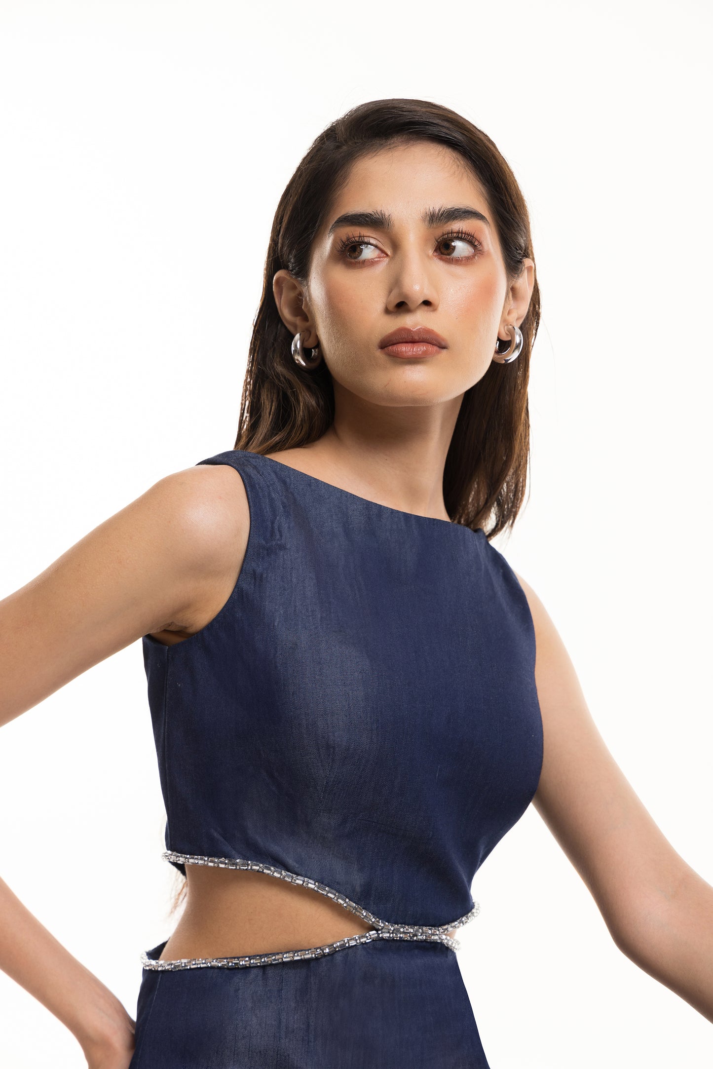 Denim Waist Cutout Dress