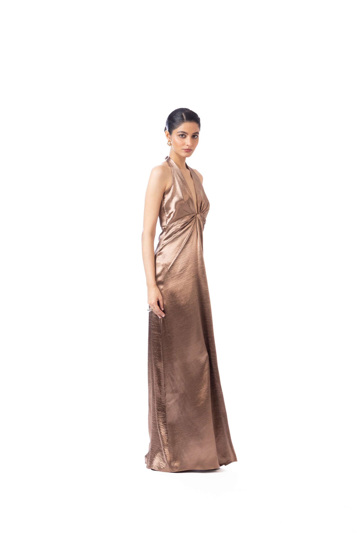 Champagne Plunge Neck Gown