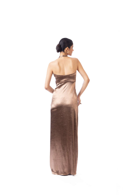 Champagne Plunge Neck Gown