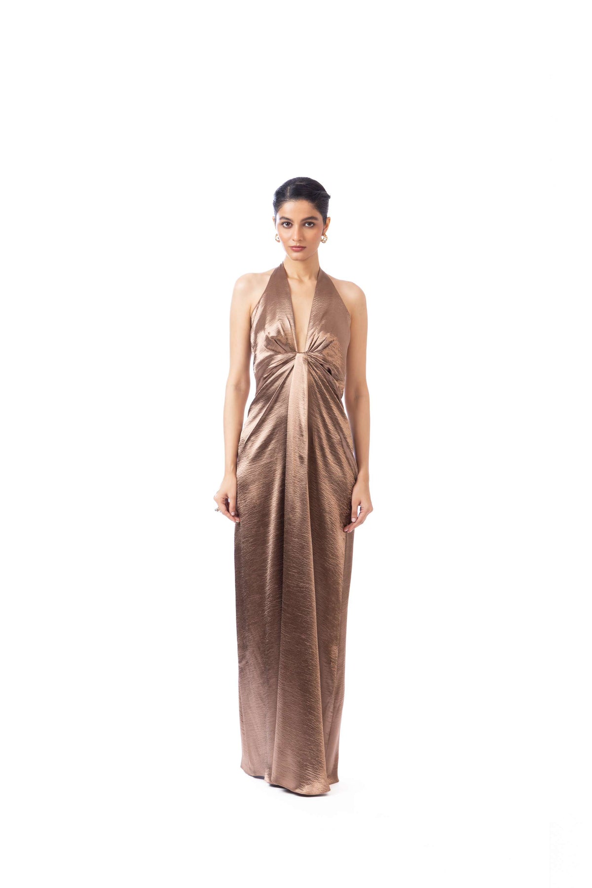 Champagne Plunge Neck Gown