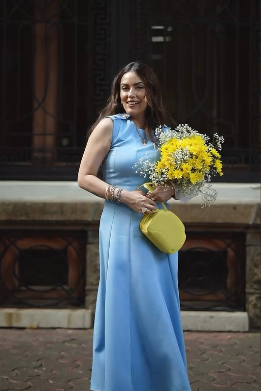 Himani Shah in Sage Sculpt Dress