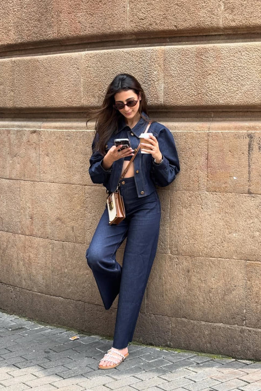 Mariyam Gaffar in Nu Denim Jacket, Bustier and Jeans Set
