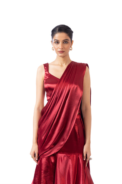 Crimson Tier Saree with Blouse