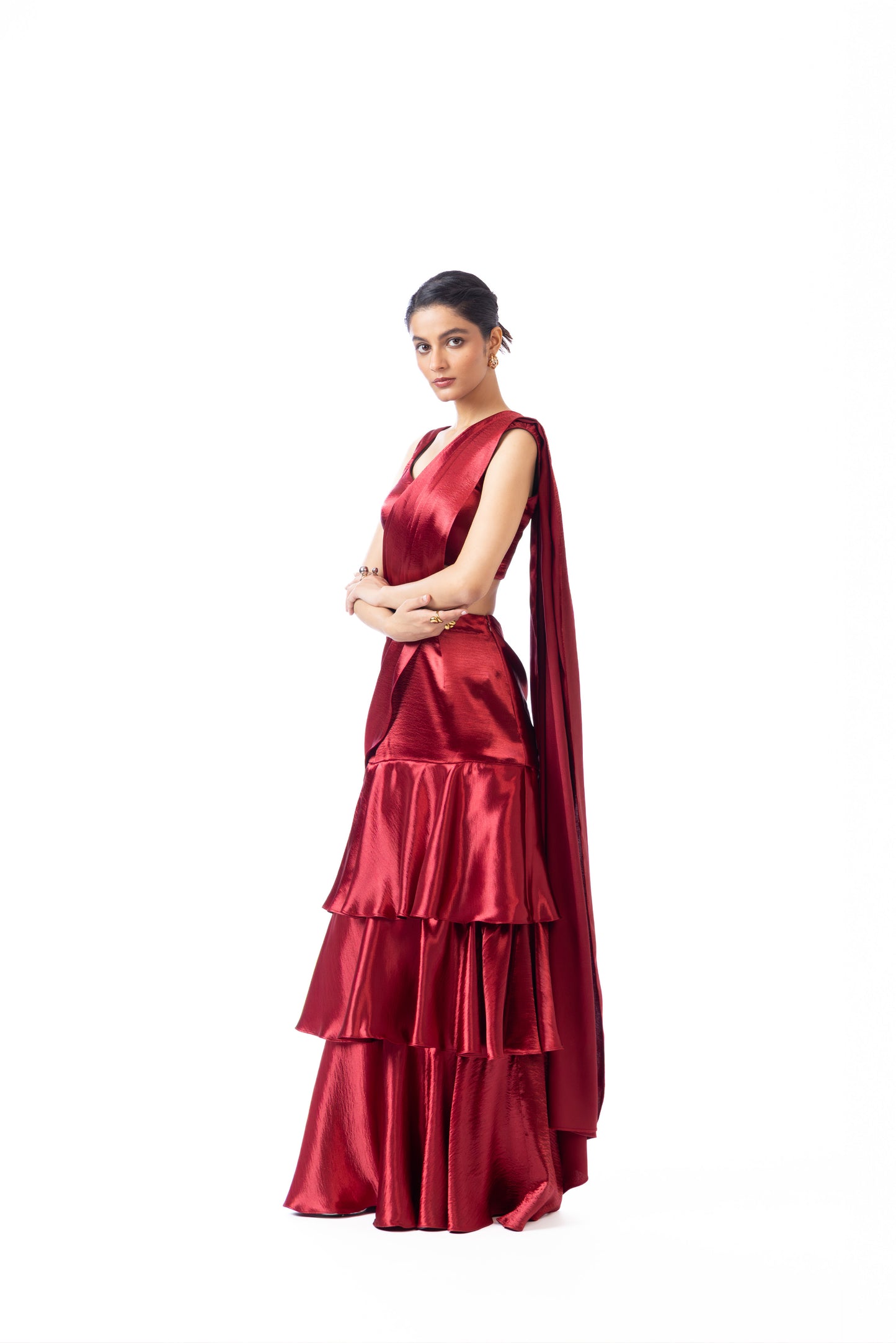 Crimson Tier Saree with Blouse
