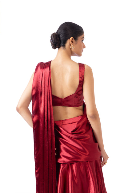 Crimson Tier Saree with Blouse