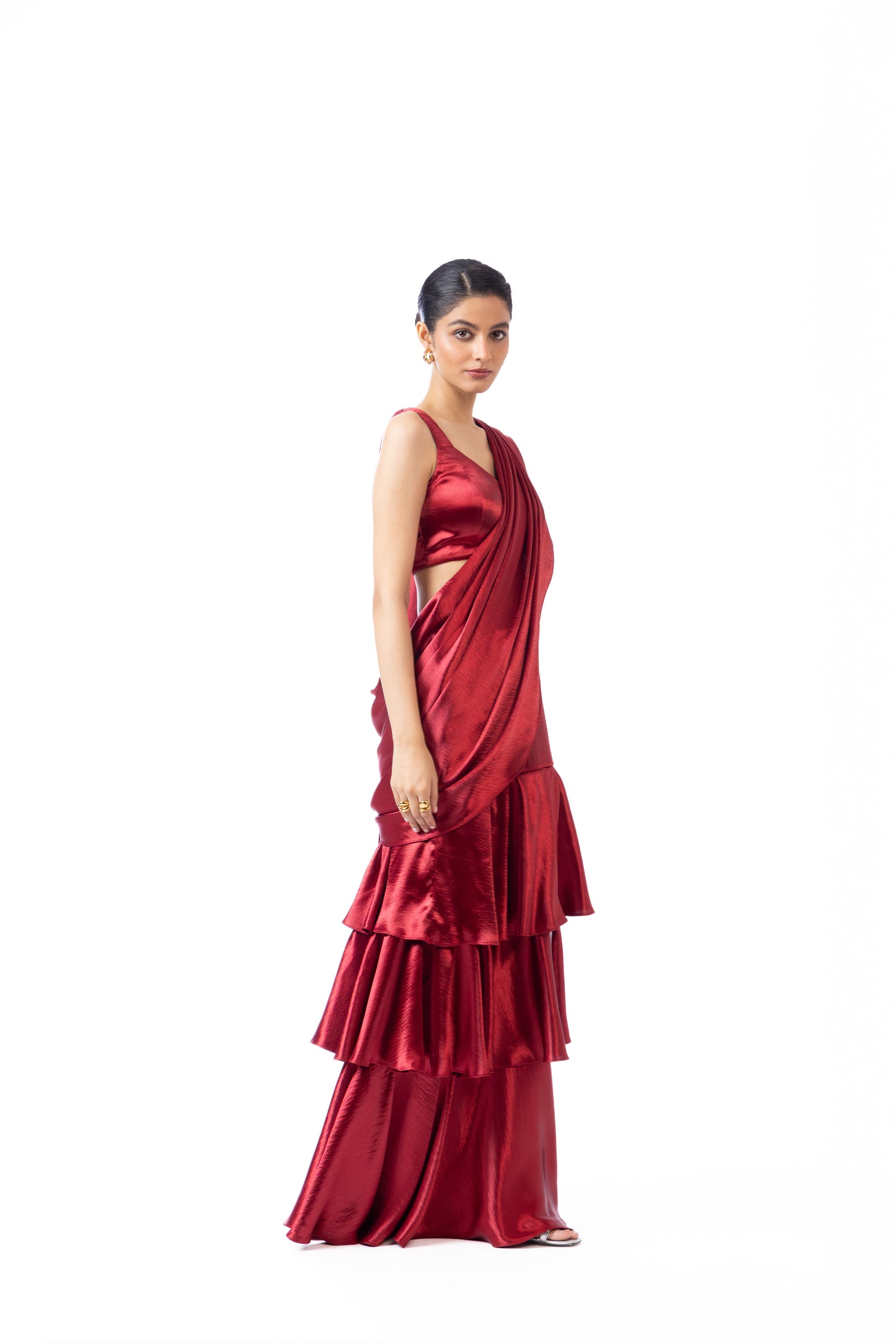 Crimson Tier Saree with Blouse