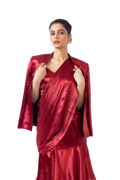 Crimson Tier Saree with Blouse