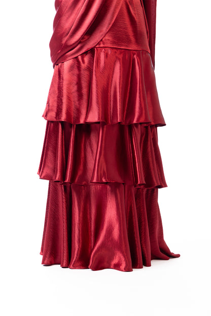 Crimson Tier Saree with Blouse