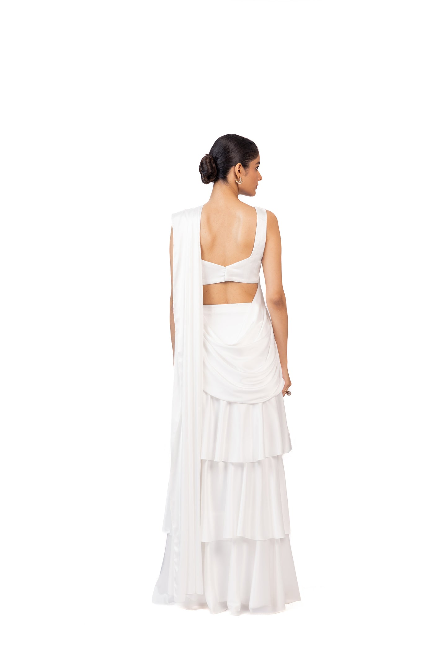 White Tier Saree with Blouse