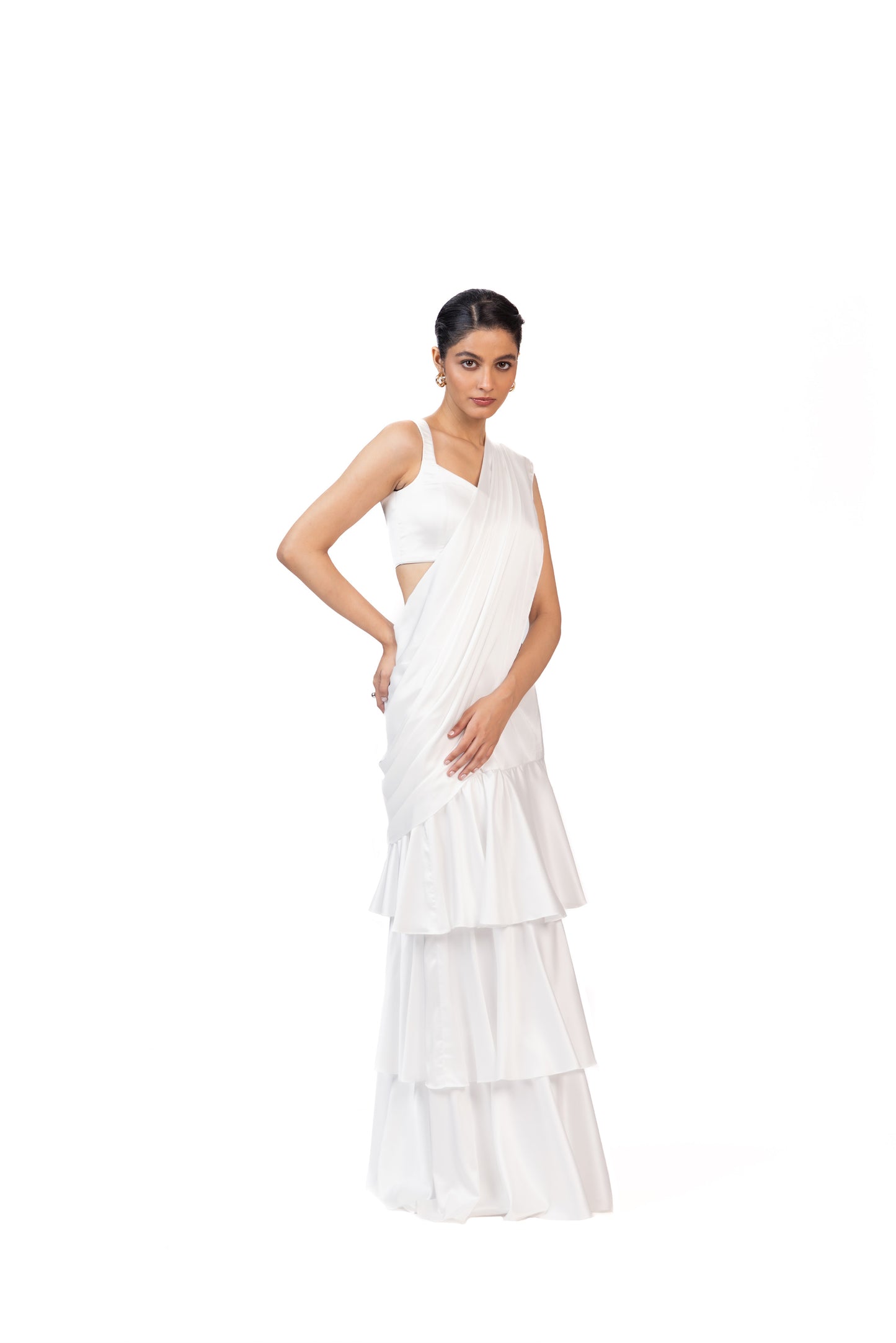 White Tier Saree with Blouse