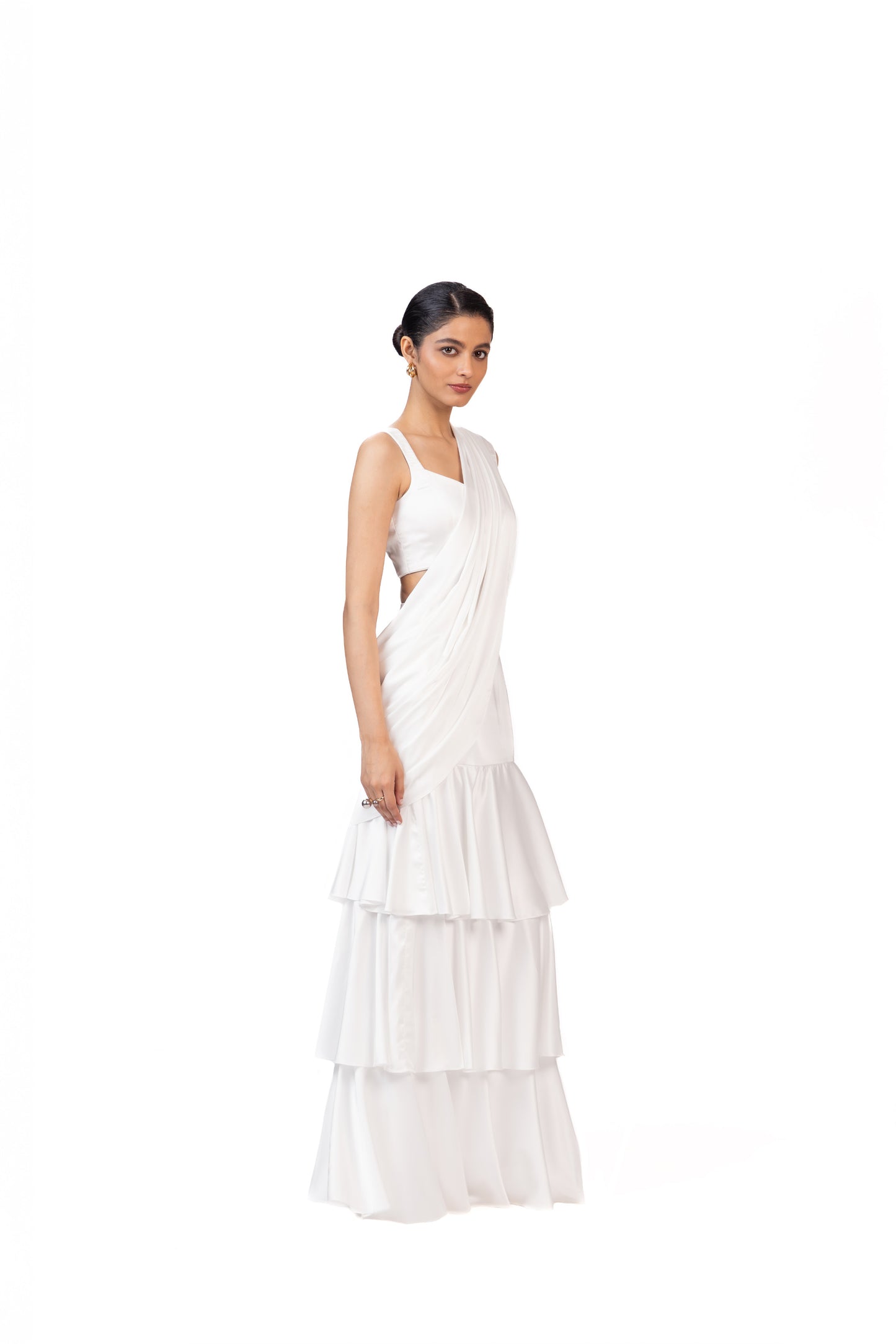 White Tier Saree with Blouse