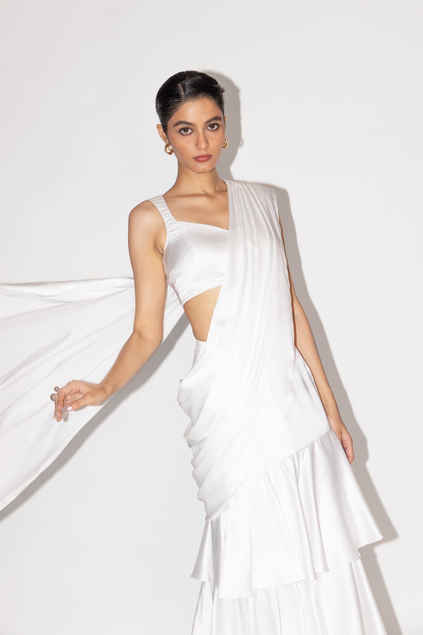 White Tier Saree with Blouse