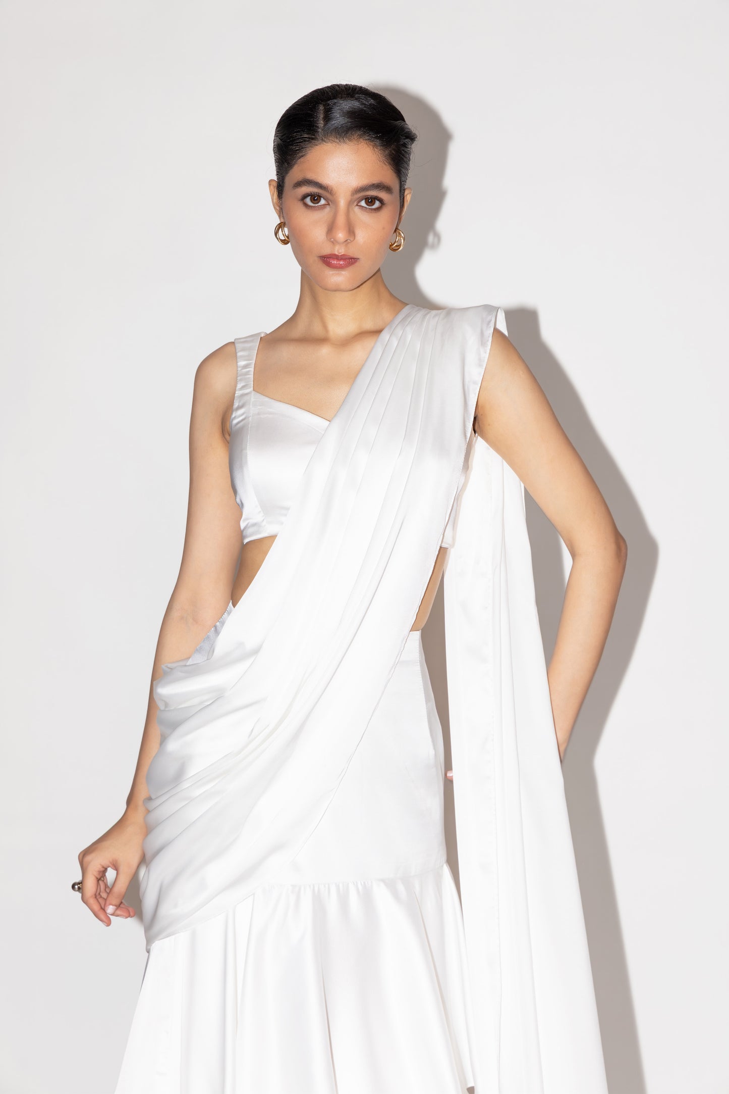 White Tier Saree with Blouse