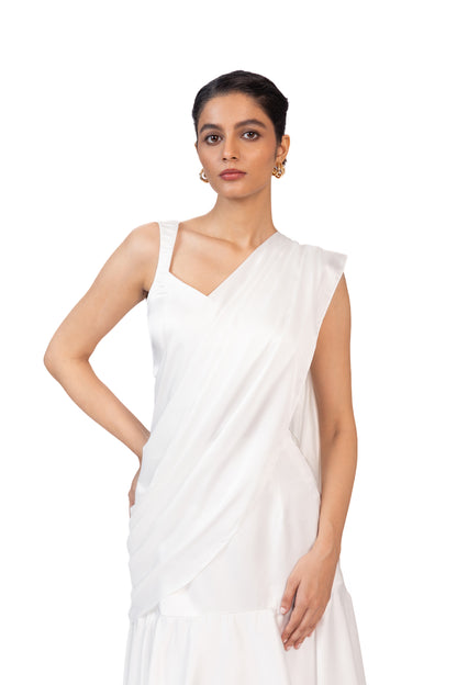 White Tier Saree with Blouse