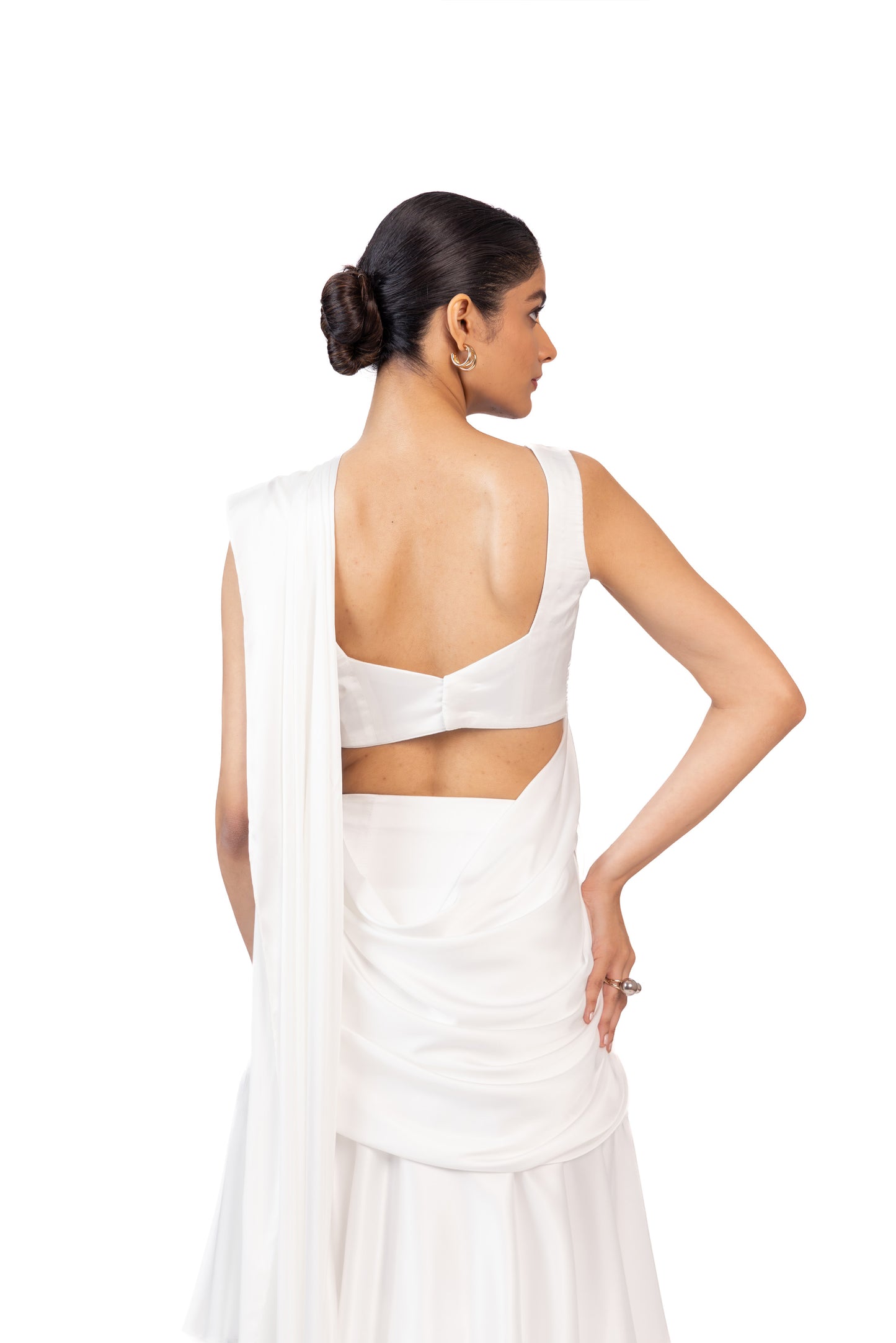 White Tier Saree with Blouse