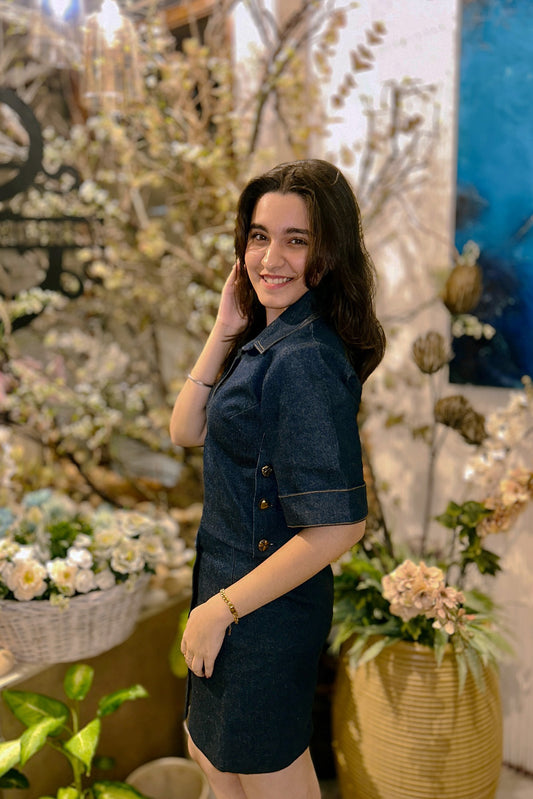 Naisha Khanna in Denim Box Top and Flap Skirt Set